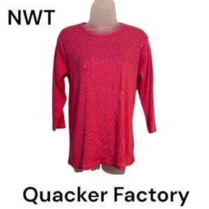 NWT  Quacker Factory  Pink Women's Top w/Sequined Embellishment   XSMALL   #A